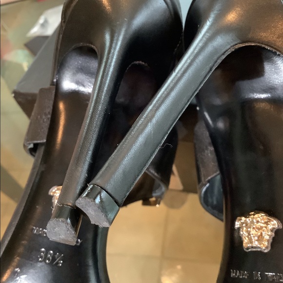 Versace Black Gold Medallion Sandals - Picture 8 of 10